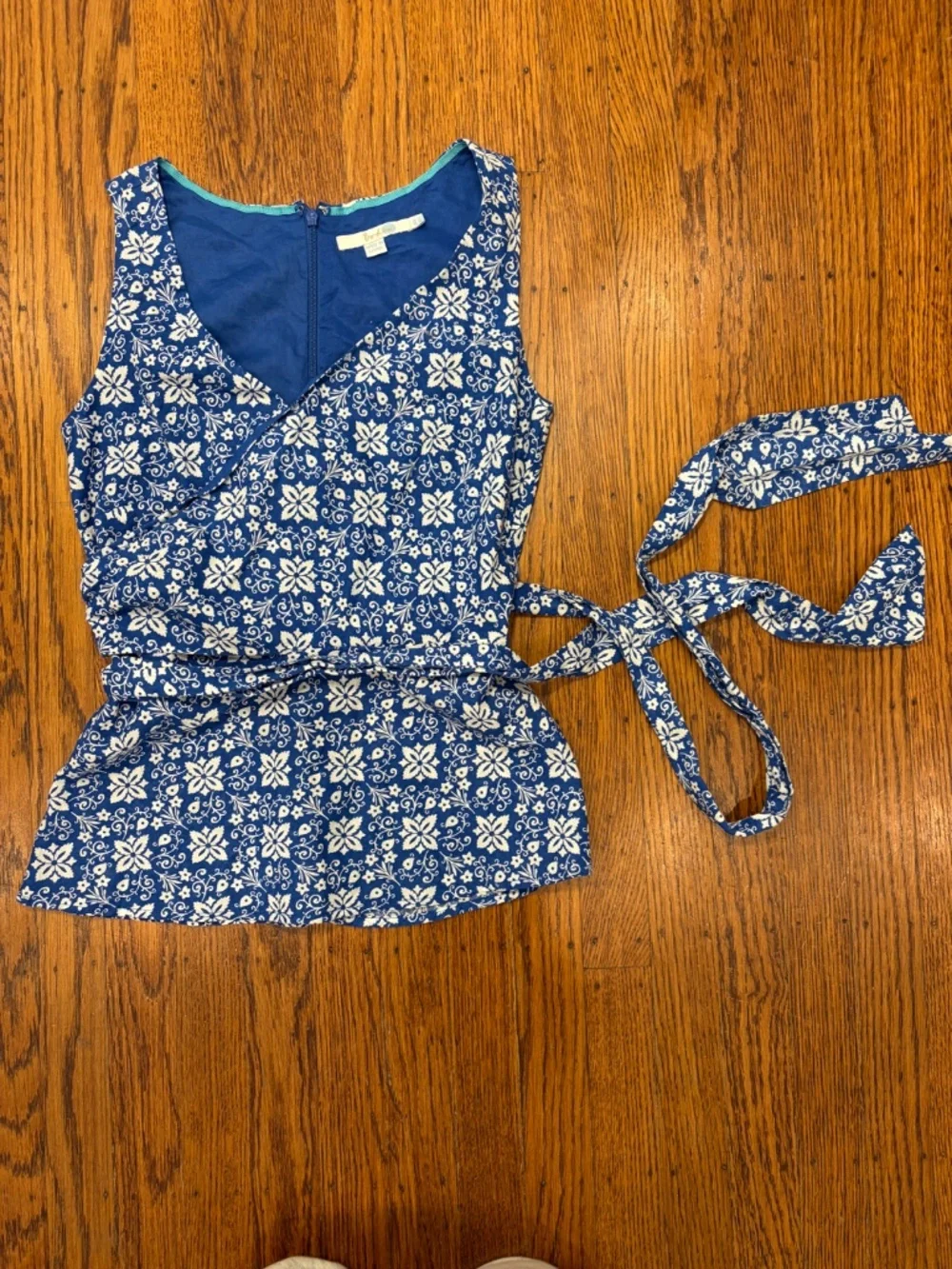 Boden Wrap Peplum Tank Top Sz 2 | Blue White | Linen Cotton | Coastal Nautical